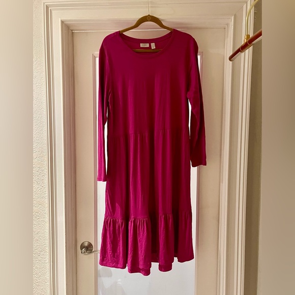 NWOT/LOGO by Lori Goldstein Cotton modal Regular Tiered Dress in Crushed Berry/L - Picture 5 of 11